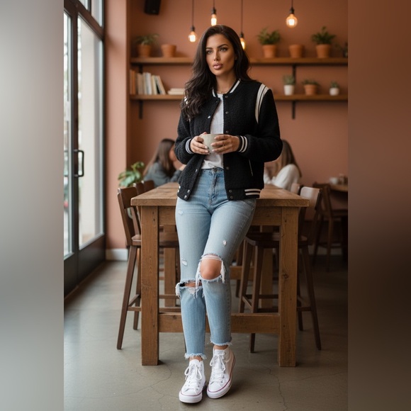 cupcakes & cashmere Jackets & Blazers - Cupcakes and cashmere Black and White Varsity Jacket